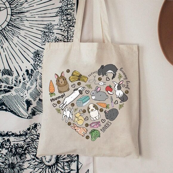 Bunny Canvas Tote Bag Funny Animal Lover Gift Eco-Friendly Reusable - Picture 3 of 6
